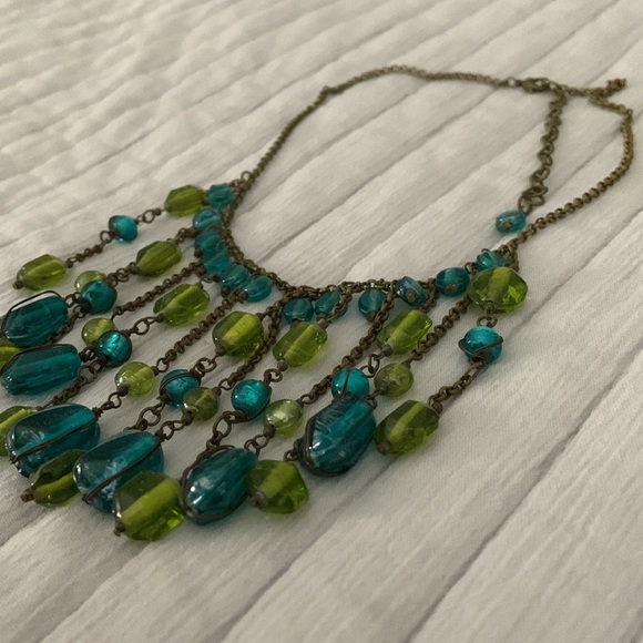 Green and Blue Glass Beaded Necklace - Picture 2 of 4